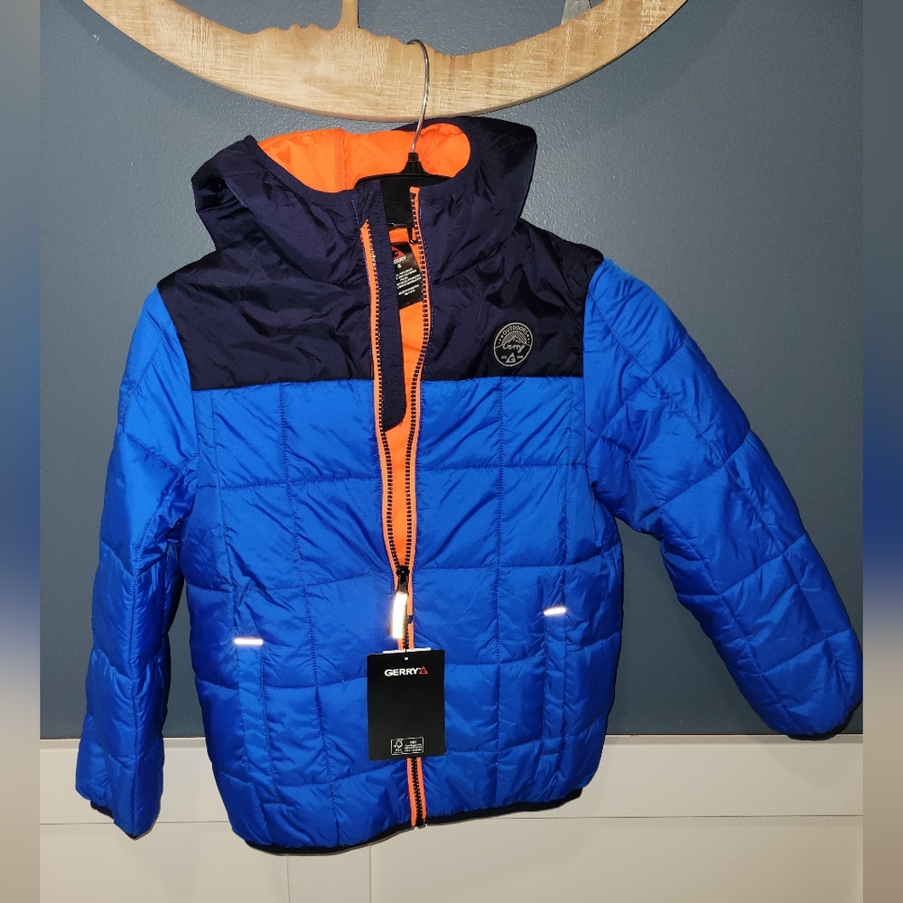 Gerry Kids Torque Puffer Jacket. Blue & Orange.  Water Resistant. NWT Sz. 4/5